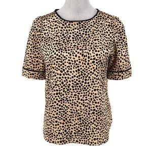 Loft Top Petites SP PS Gold Black Satin Animal Print Leopard Blouse Mob Wife